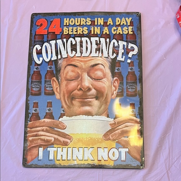Other - 24 Hours in a Day Beers in a Case Metal Sign - Blue & Red